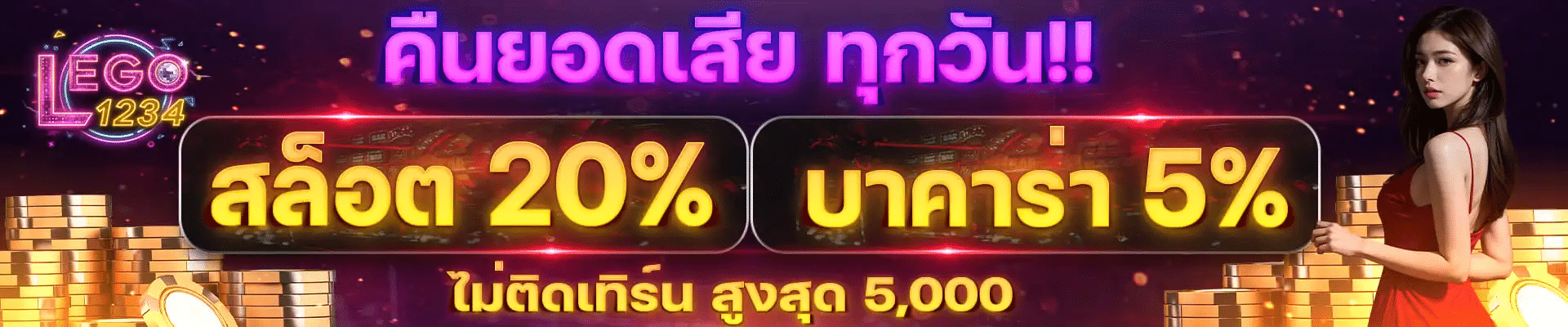คืนยอดเสียทุกวัน สล็อต20% บาคาร่า5%